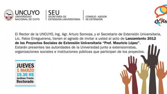 imagen Lanzamiento 2012 de los Proyectos Sociales de Extensión Universitaria "Prof. Mauricio López"