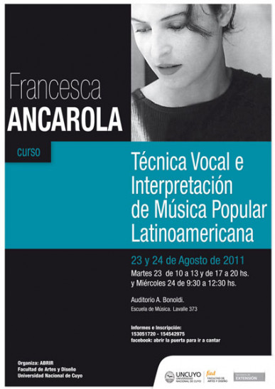imagen Curso de Técnica Vocal e Interpretación de Música Popular Latinoamericana a cargo de Francesca Ancarola.