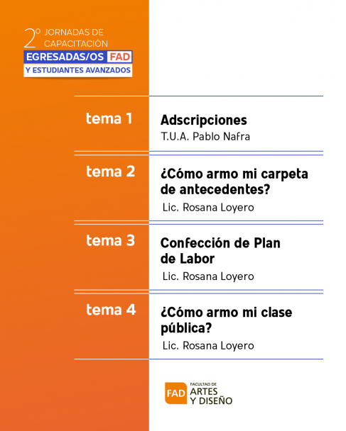 imagen Programa de las II Jornadas de capacitación para estudiantes, egresados y egresadas de la FAD  