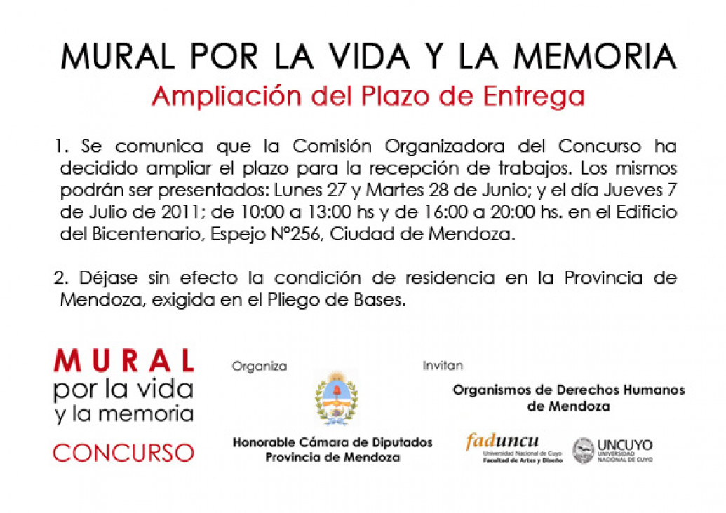 imagen Mural por la vida y la Memoria - Ampliación del Plazo de Entrega