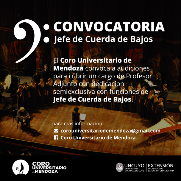imagen Coro Universitario de Mendoza concursa cargo para jefe de cuerda de bajos