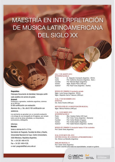 imagen Cursado de Seminarios de la Maestría en Interpretación de música Latinoamericana del siglo XX 